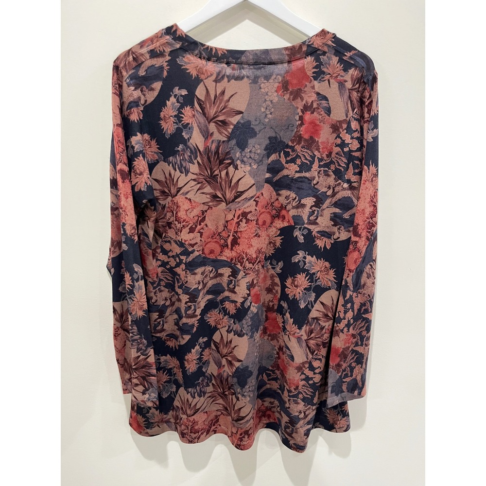 Soft Surroundings Womens Top XL Mixed Floral Long Sleeve Brown‎ Casual Stretch - Picture 3 of 7